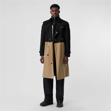 burberry camicie two tone cotton gabardine trench coat in black|burberry extra long trench coat.